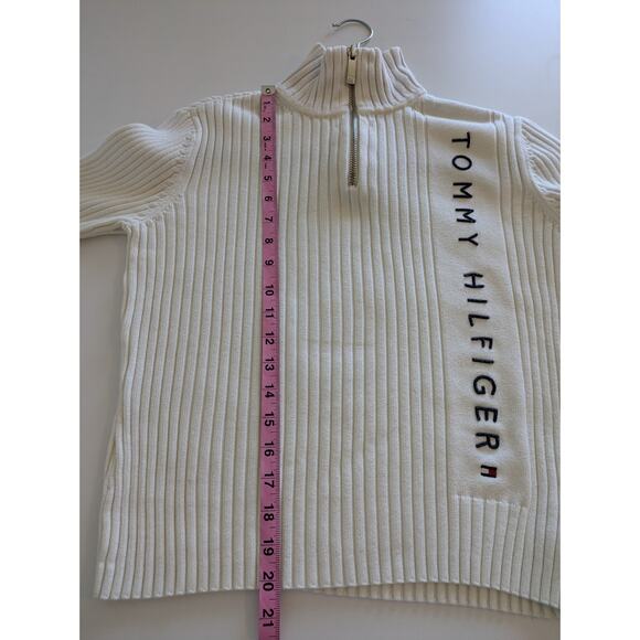 Tommy Hilfiger Sweater Ribbed Knit Quarter Zip Turtleneck Spell Out Y2K Size M - Picture 14 of 14